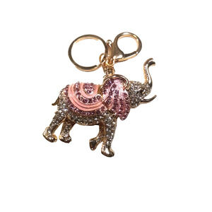 Elephant Keychain Rose Gold Tone Pink Clear Rhinestone Purse Clip Bling...